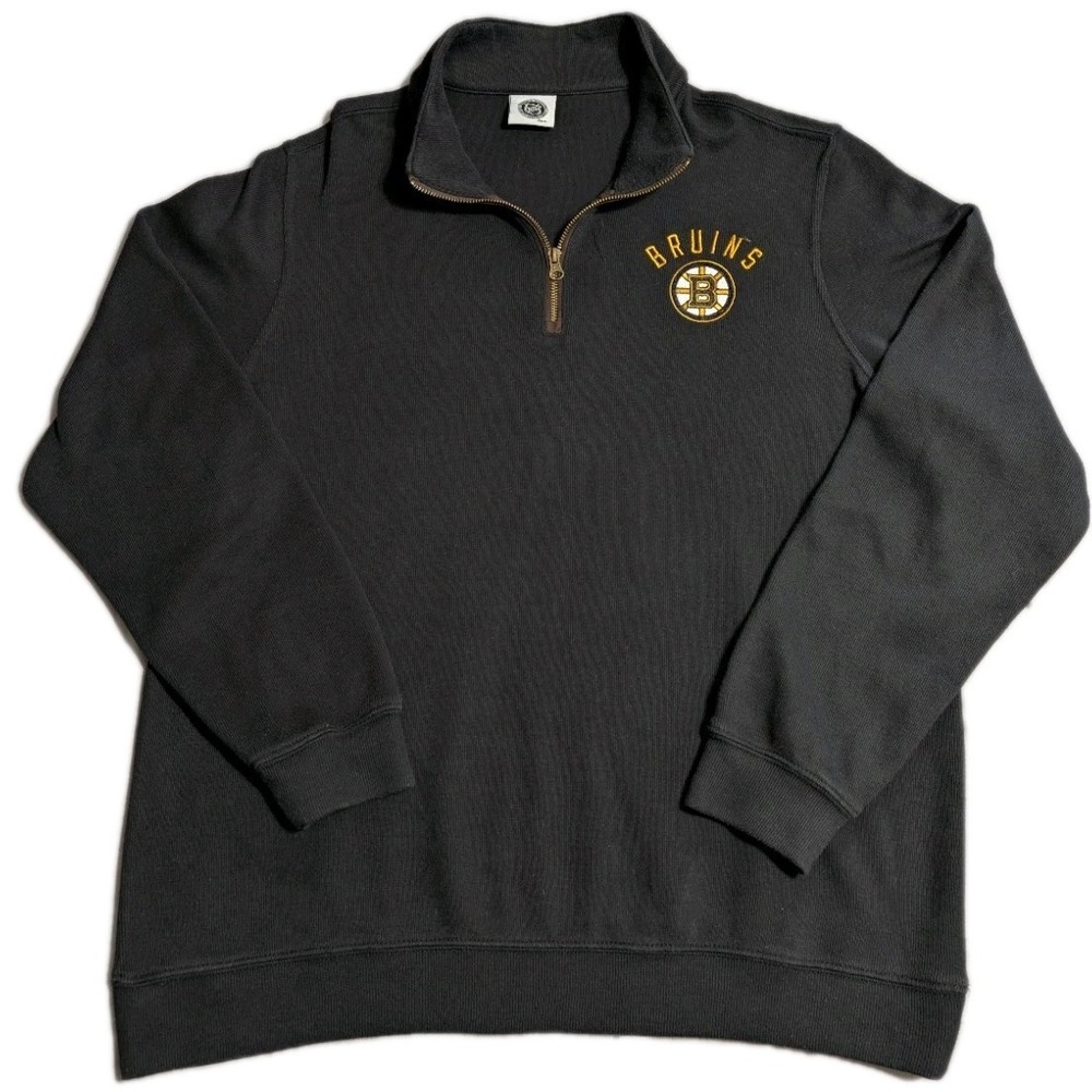 Boston Bruins Quarter Zip Sweatshirt Pullover Black Embroidered Logo NHL XL